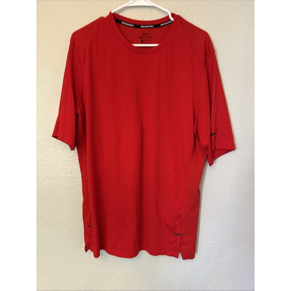 Nike Shirt Mens XL Red Black Dri Fit Athletic Training Basketball Short Sleeve